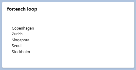 Output of Template looping using for:each